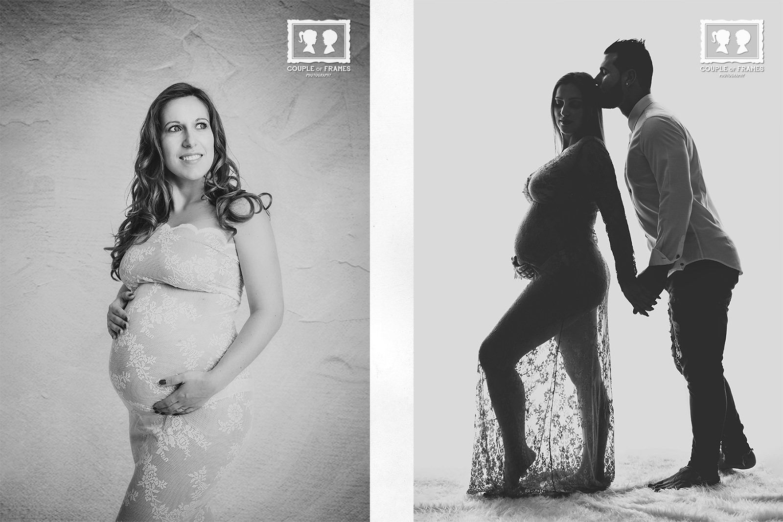 Casal numa sessão de gravidez em estúdio